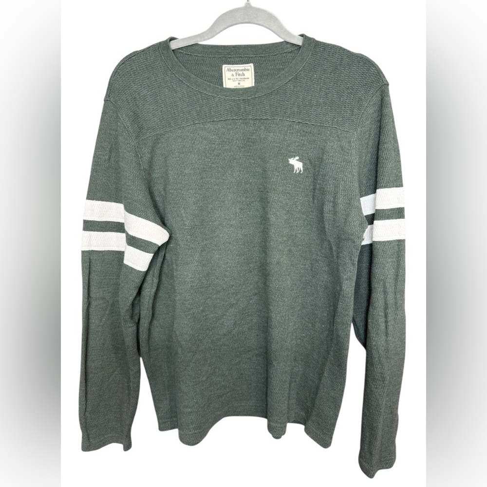 Abercrombie & Fitch‎ Men's Crewneck Sweater in Green with White Stripes